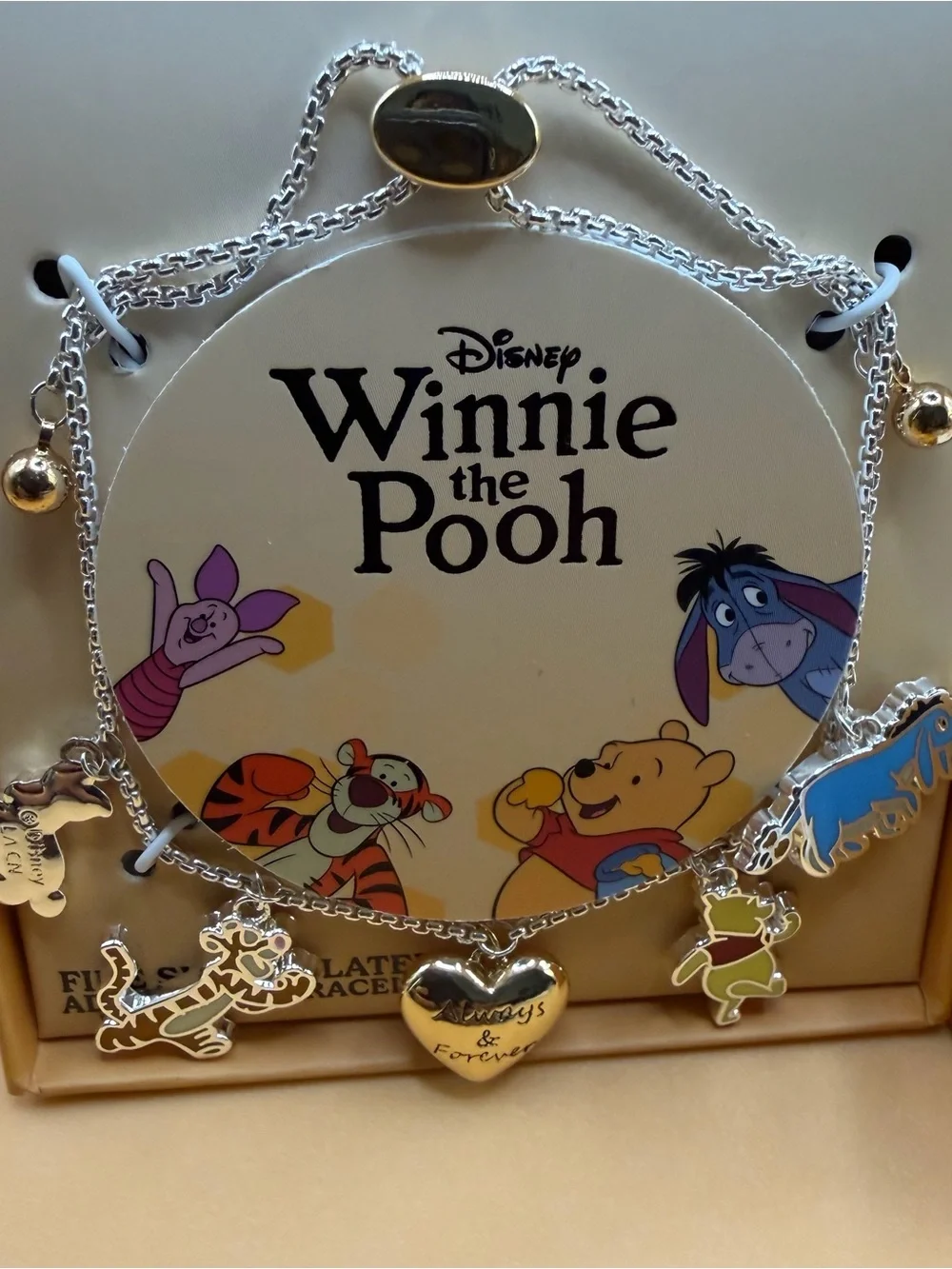 Disney Winnie the Pooh Silver Charm Bracelet with Yellow, Blue & Green Accents
